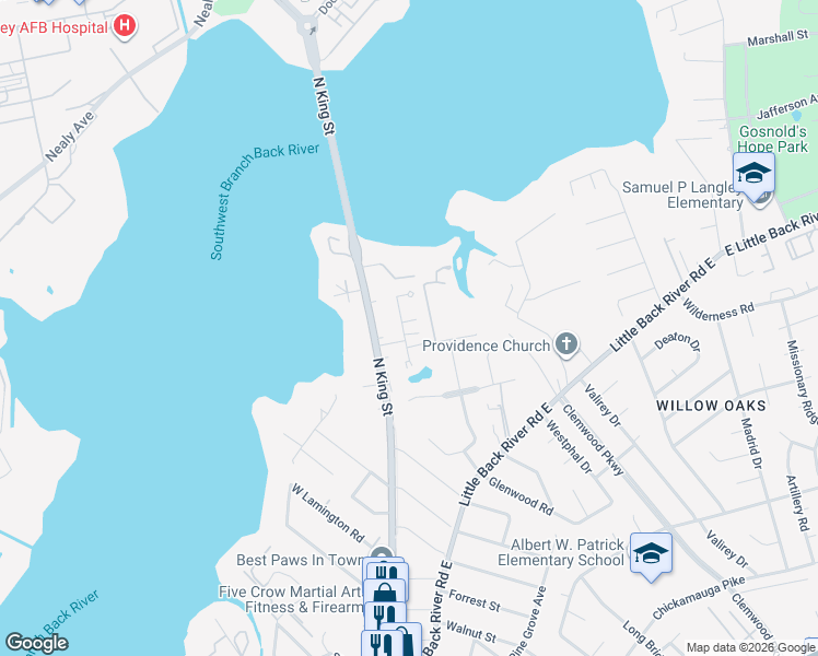 map of restaurants, bars, coffee shops, grocery stores, and more near 1821 Olde Buckingham Road in Hampton
