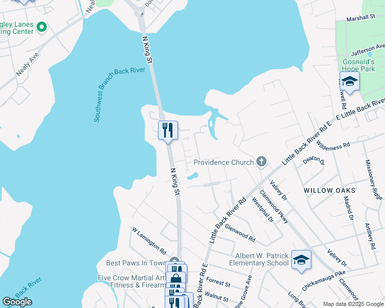 map of restaurants, bars, coffee shops, grocery stores, and more near 114 Tyburn Court in Hampton