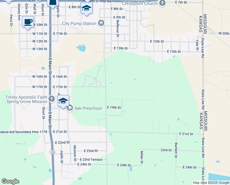 map of restaurants, bars, coffee shops, grocery stores, and more near 1701 Wood Street in Galena