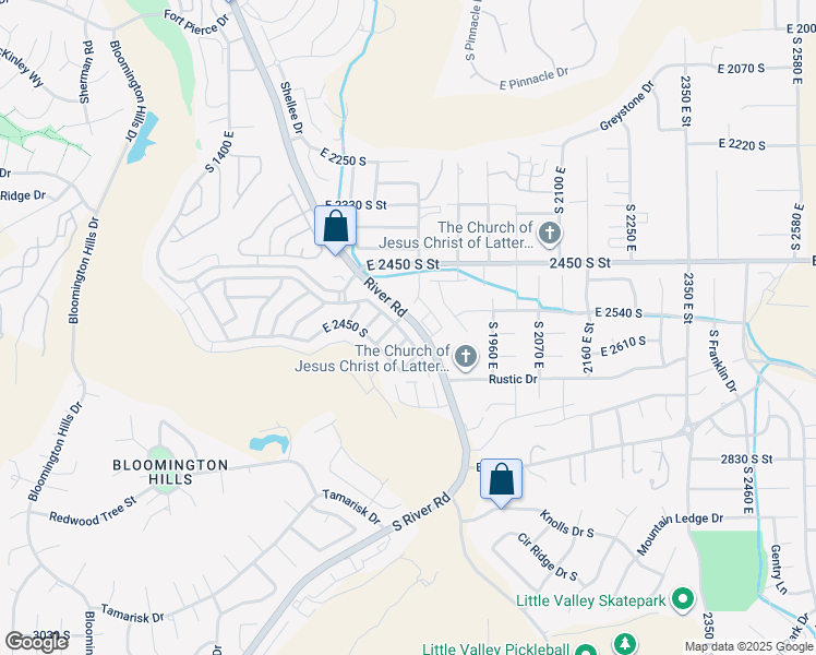 map of restaurants, bars, coffee shops, grocery stores, and more near 1630 East 2450 South in St. George