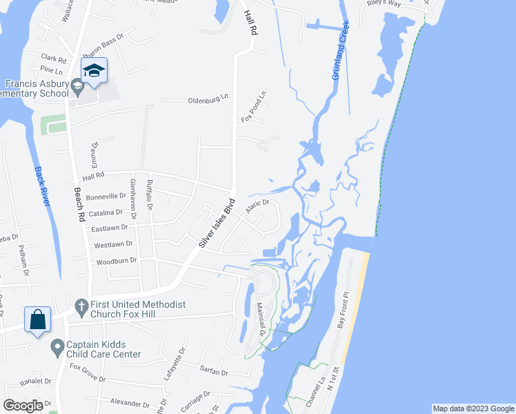 map of restaurants, bars, coffee shops, grocery stores, and more near 144 Alaric Drive in Hampton