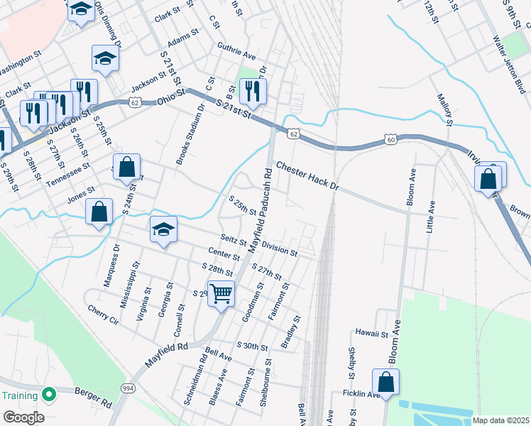 map of restaurants, bars, coffee shops, grocery stores, and more near 1304 Old Mayfield Road in Paducah