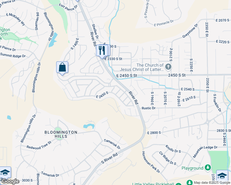 map of restaurants, bars, coffee shops, grocery stores, and more near 1630 East 2450 South Street in St. George