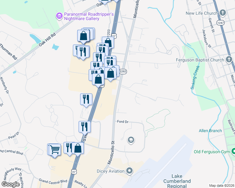 map of restaurants, bars, coffee shops, grocery stores, and more near 740 Monticello Street in Somerset