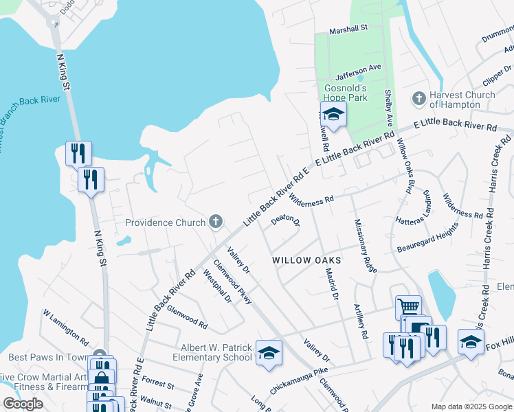 map of restaurants, bars, coffee shops, grocery stores, and more near 13 Veneris Court in Hampton
