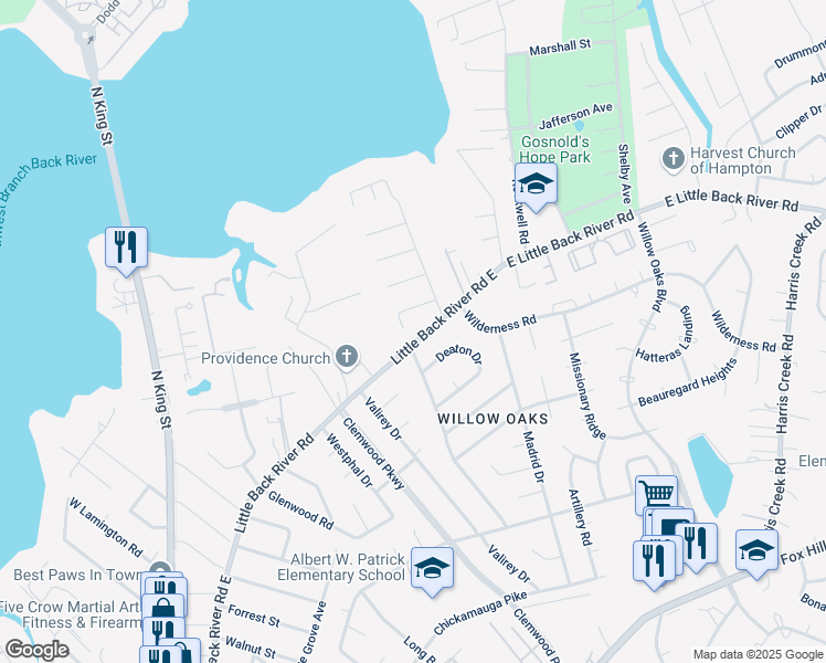 map of restaurants, bars, coffee shops, grocery stores, and more near 13 Veneris Court in Hampton