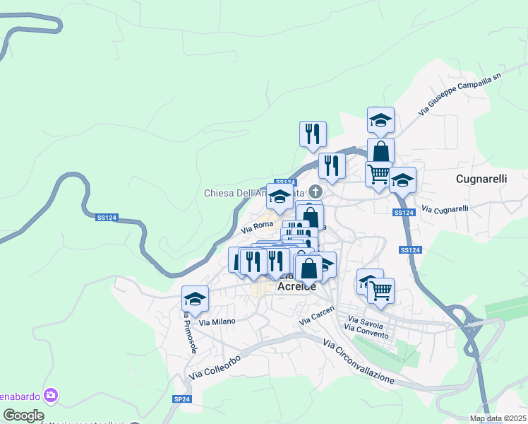 map of restaurants, bars, coffee shops, grocery stores, and more near 49 Via Castelvecchio in Palazzolo Acreide