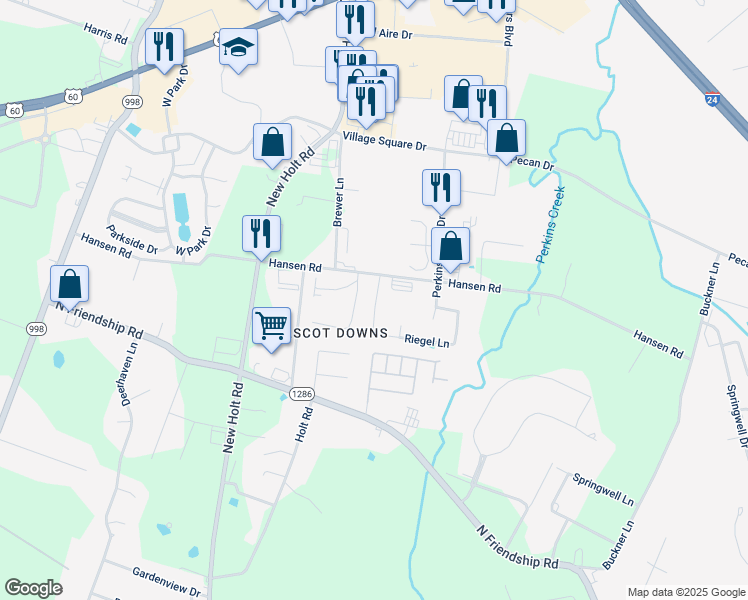 map of restaurants, bars, coffee shops, grocery stores, and more near 2411-2499 Lynnwood Drive in Paducah