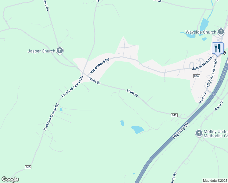 map of restaurants, bars, coffee shops, grocery stores, and more near 5537 Shula Drive in Hurt