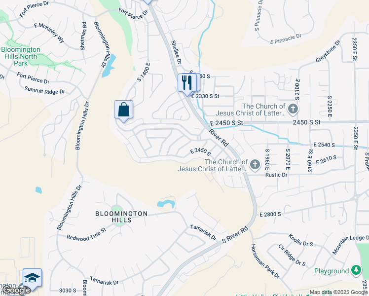 map of restaurants, bars, coffee shops, grocery stores, and more near 1630 East 2450 South Street in St. George