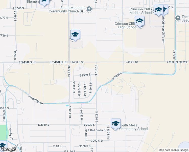 map of restaurants, bars, coffee shops, grocery stores, and more near 3196 East 2550 South in St. George