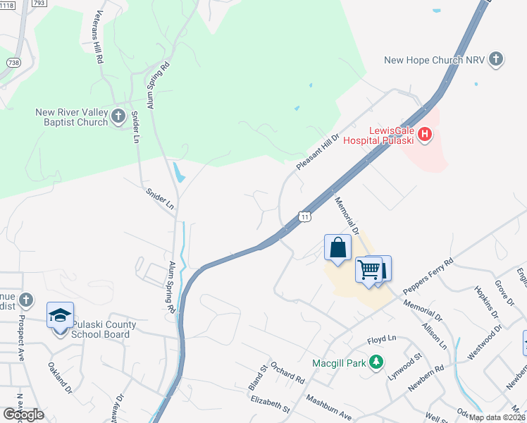 map of restaurants, bars, coffee shops, grocery stores, and more near 297 Skyline Circle in Pulaski
