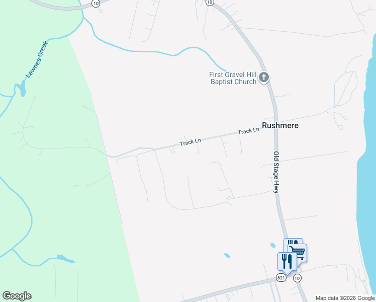 map of restaurants, bars, coffee shops, grocery stores, and more near 13632 Track Lane in Smithfield