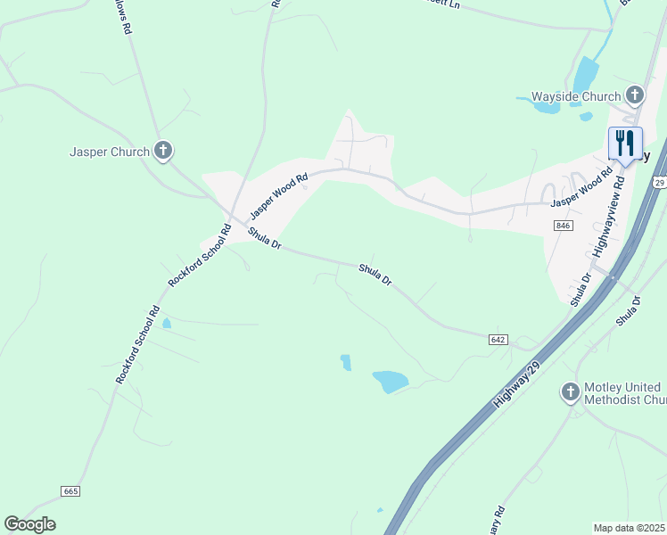 map of restaurants, bars, coffee shops, grocery stores, and more near 5487 Shula Drive in Hurt