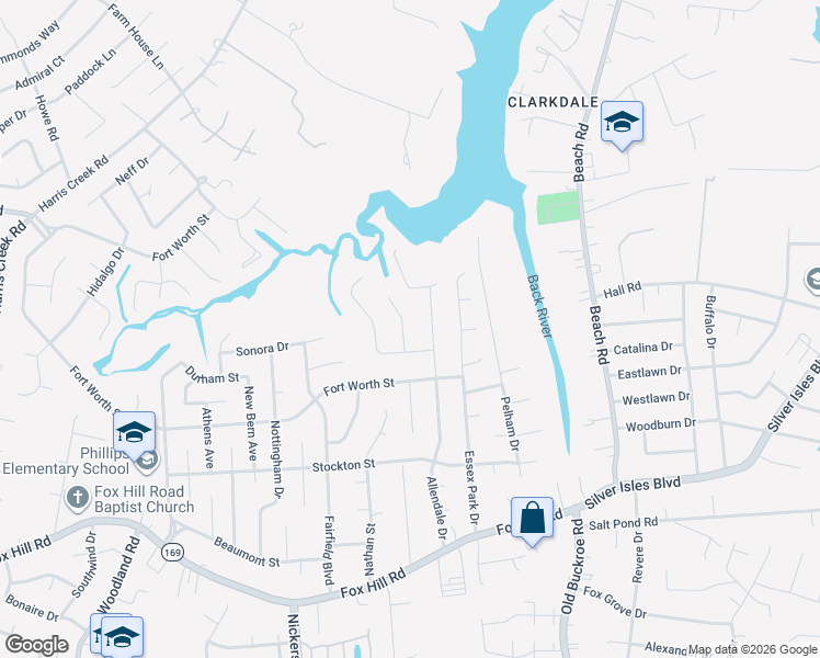 map of restaurants, bars, coffee shops, grocery stores, and more near 919 Allendale Drive in Hampton