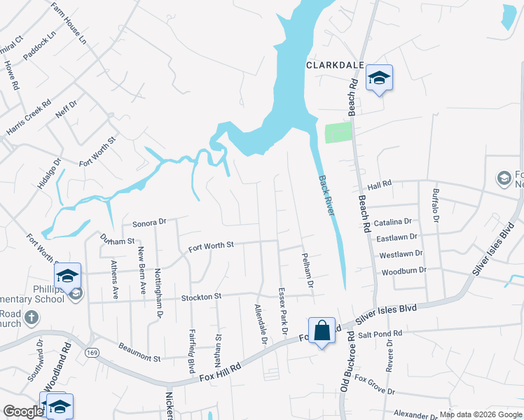 map of restaurants, bars, coffee shops, grocery stores, and more near 919 Allendale Drive in Hampton