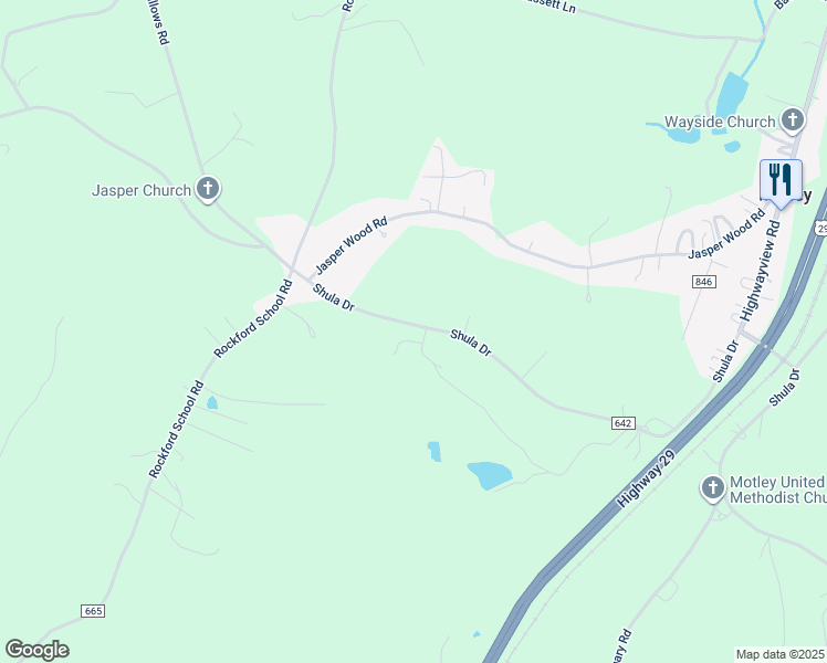 map of restaurants, bars, coffee shops, grocery stores, and more near 5487 Shula Drive in Hurt