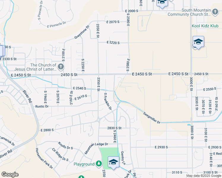 map of restaurants, bars, coffee shops, grocery stores, and more near 2439 East 2540 South in St. George