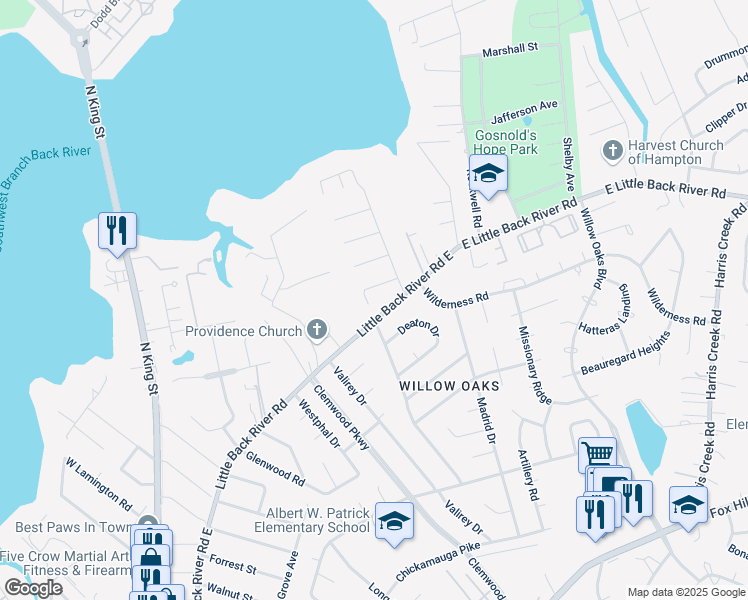 map of restaurants, bars, coffee shops, grocery stores, and more near 13 Veneris Court in Hampton