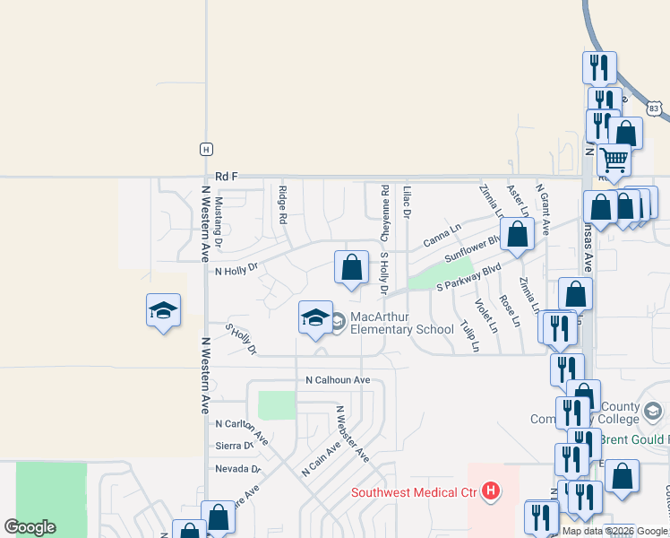 map of restaurants, bars, coffee shops, grocery stores, and more near 830 Apollo St in Liberal