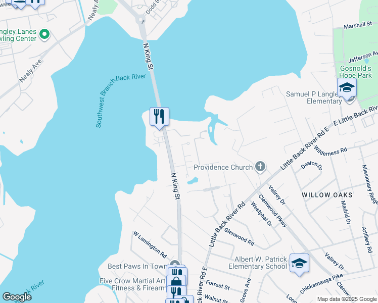 map of restaurants, bars, coffee shops, grocery stores, and more near 111 Tyburn Court in Hampton