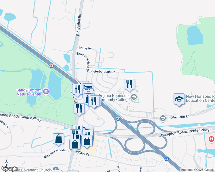 map of restaurants, bars, coffee shops, grocery stores, and more near 29 Harrogate Lane in Hampton