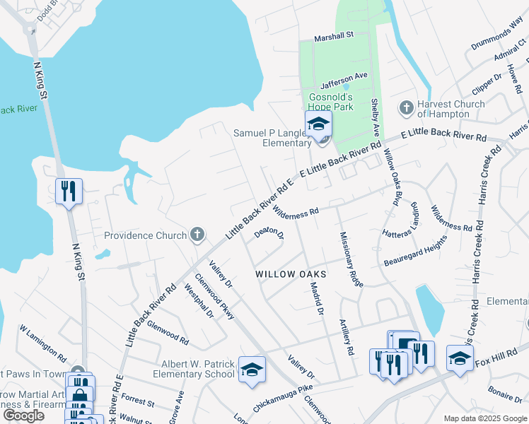 map of restaurants, bars, coffee shops, grocery stores, and more near 764 East Little Back River Road in Hampton