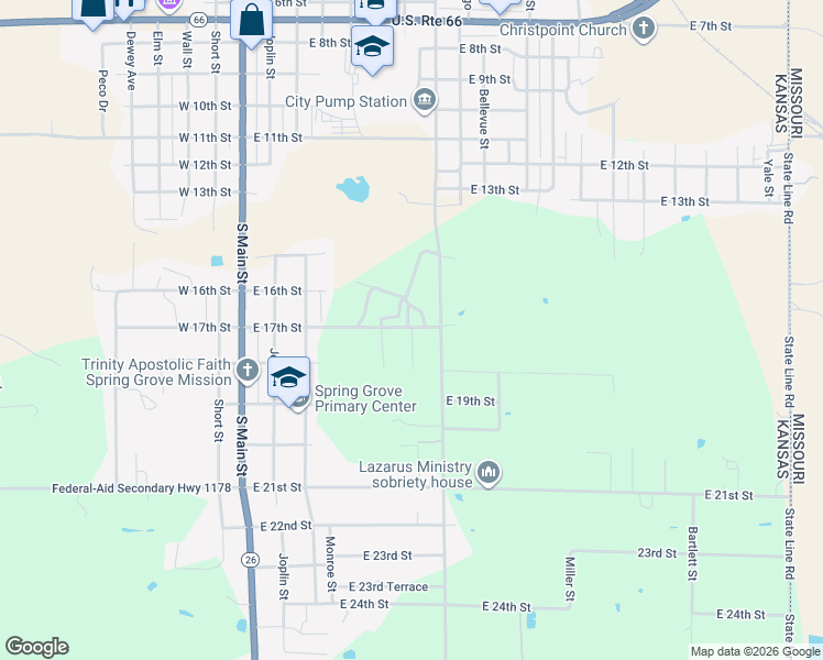 map of restaurants, bars, coffee shops, grocery stores, and more near 1700 Stansberry Avenue in Galena