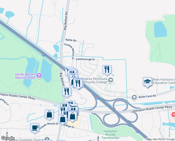 map of restaurants, bars, coffee shops, grocery stores, and more near 27 Harrogate Lane in Hampton
