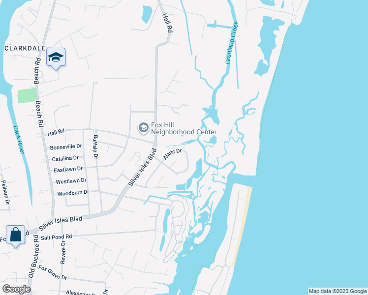 map of restaurants, bars, coffee shops, grocery stores, and more near 153 Alaric Drive in Hampton
