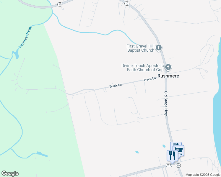 map of restaurants, bars, coffee shops, grocery stores, and more near 13632 Track Lane in Smithfield
