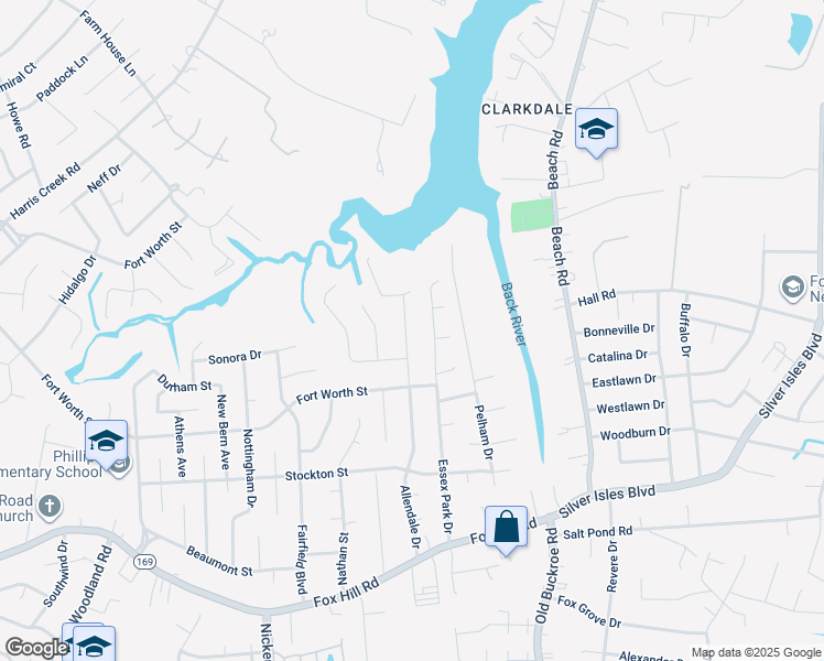 map of restaurants, bars, coffee shops, grocery stores, and more near 924 Allendale Drive in Hampton