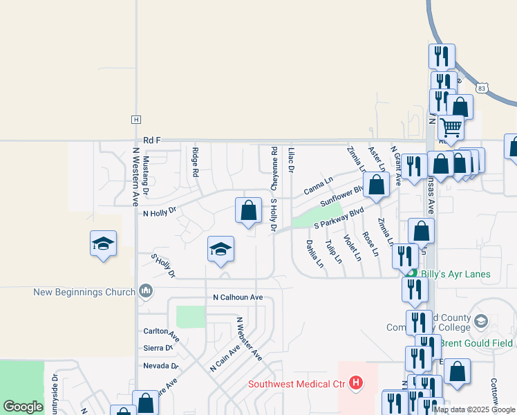 map of restaurants, bars, coffee shops, grocery stores, and more near 830 Apollo St in Liberal