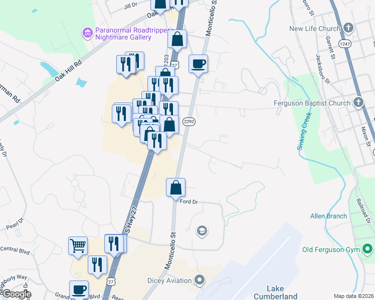 map of restaurants, bars, coffee shops, grocery stores, and more near 740 Monticello Street in Somerset