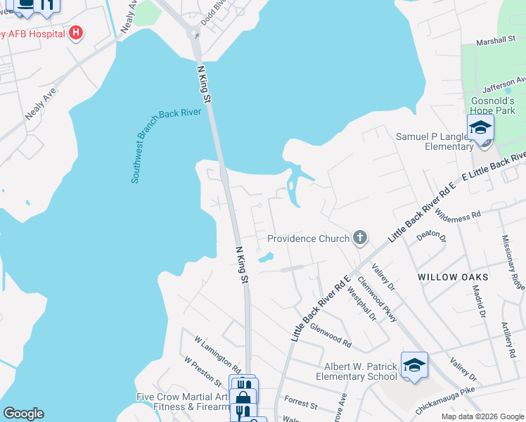 map of restaurants, bars, coffee shops, grocery stores, and more near 1821 Olde Buckingham Road in Hampton