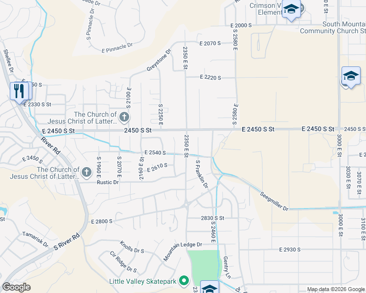 map of restaurants, bars, coffee shops, grocery stores, and more near 2516 South 2350 East Street in St. George