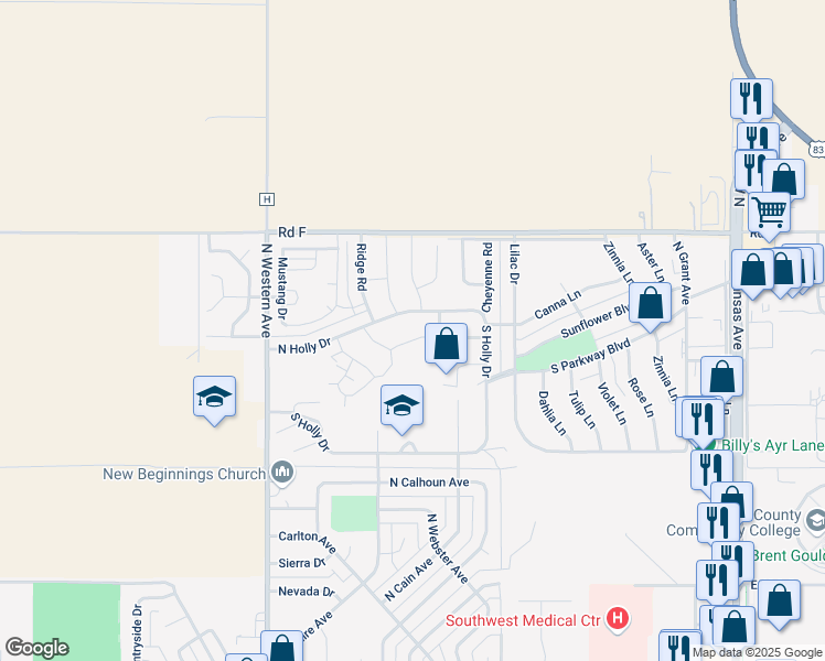 map of restaurants, bars, coffee shops, grocery stores, and more near 830 Apollo St in Liberal