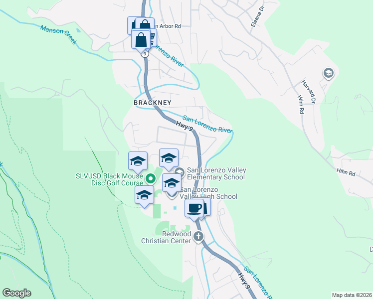 map of restaurants, bars, coffee shops, grocery stores, and more near 7404 Hacienda Way in Felton