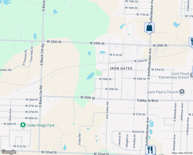 map of restaurants, bars, coffee shops, grocery stores, and more near 3503 West 24th Street in Joplin