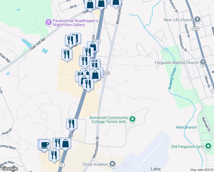 map of restaurants, bars, coffee shops, grocery stores, and more near 1248 Somerset Village in Somerset