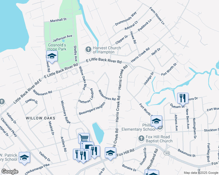 map of restaurants, bars, coffee shops, grocery stores, and more near 310 Beauregard Heights in Hampton