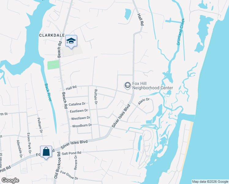 map of restaurants, bars, coffee shops, grocery stores, and more near 203 Eastlawn Drive in Hampton
