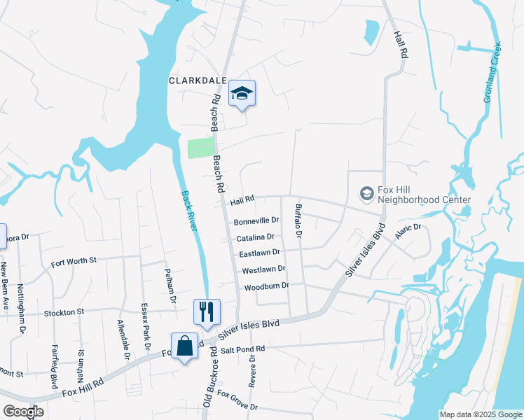 map of restaurants, bars, coffee shops, grocery stores, and more near 6 Krause Court in Hampton