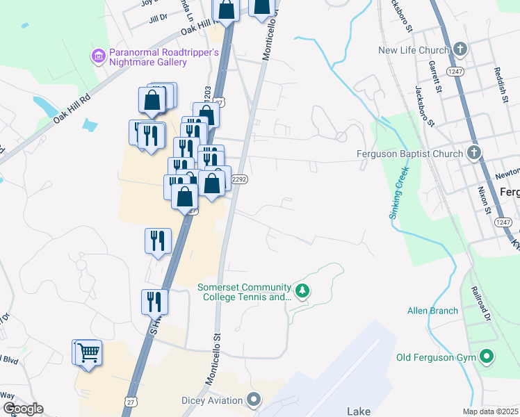map of restaurants, bars, coffee shops, grocery stores, and more near Somerset Village in Somerset