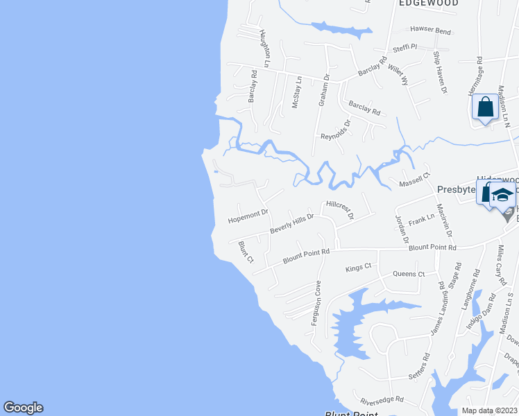map of restaurants, bars, coffee shops, grocery stores, and more near 21 Hopemont Drive in Newport News