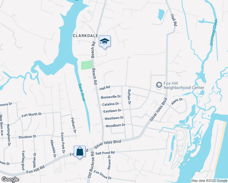 map of restaurants, bars, coffee shops, grocery stores, and more near 6 Krause Court in Hampton