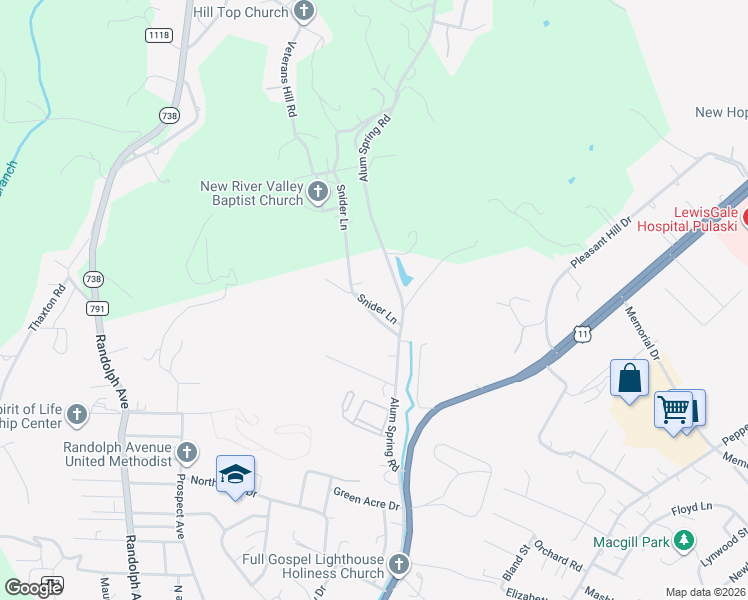 map of restaurants, bars, coffee shops, grocery stores, and more near 1910 Snider Lane in Pulaski