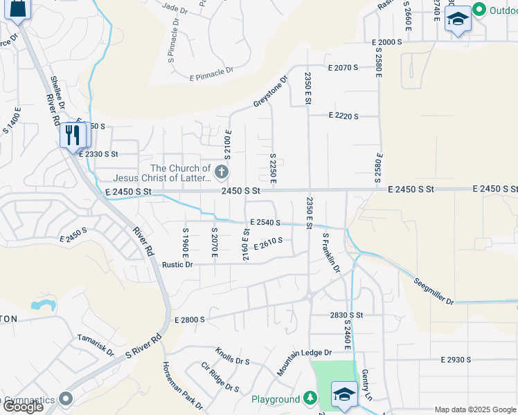 map of restaurants, bars, coffee shops, grocery stores, and more near 2208 East 2480 South in St. George