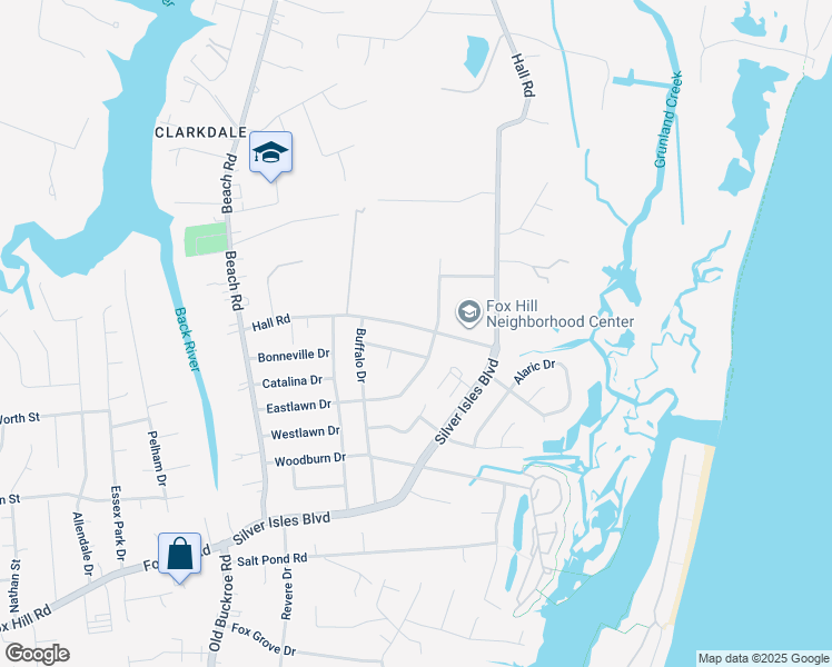 map of restaurants, bars, coffee shops, grocery stores, and more near 54 Hall Road in Hampton