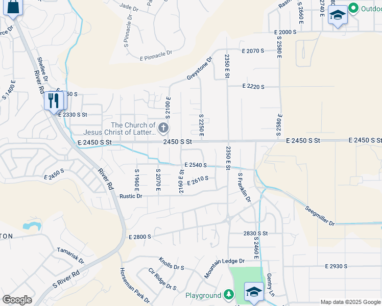 map of restaurants, bars, coffee shops, grocery stores, and more near 2208 East 2480 South in St. George